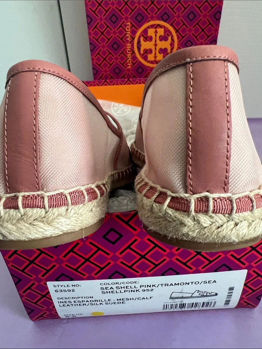Tory Burch Ines Espadrille Slip-Ons Sea Shell Pink US W 8.5